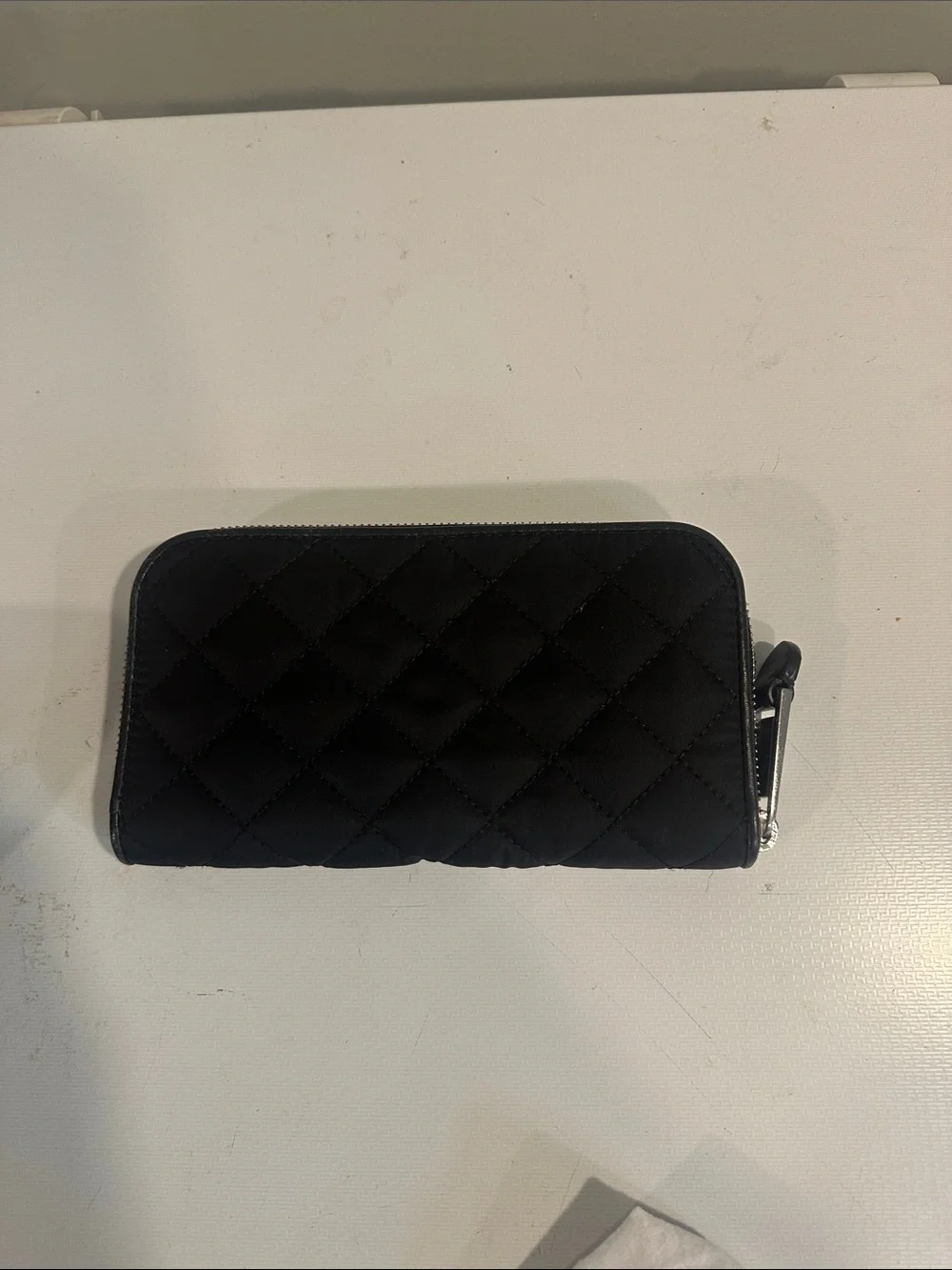 Moschino Black Quilted Zip Card Holder with Studded Logo